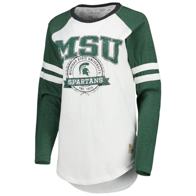 Shop Pressbox White/green Michigan State Spartans Brooking Sleeve Stripe Raglan Long Sleeve T-shirt