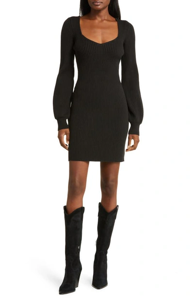 Shop Paige Celie Long Sleeve Rib Sweater Dress In Black