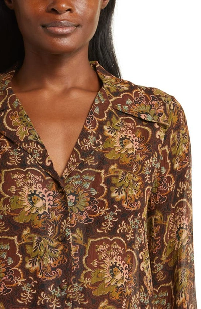 Shop Paige Ellyn Floral Silk Button-up Blouse In Black/ Brown