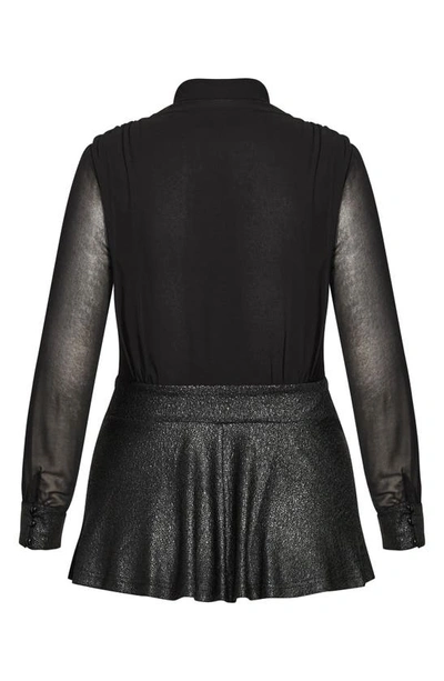 City Chic Night Sky Tie Neck Sequin Peplum Blouse In Black