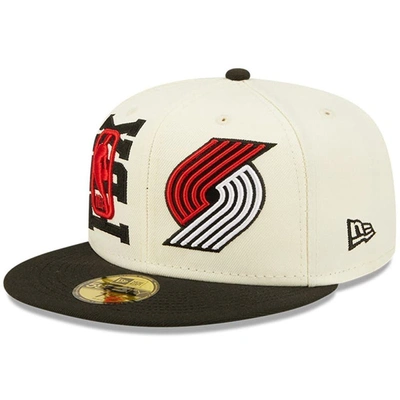 Shop New Era Cream/black Portland Trail Blazers 2022 Nba Draft 59fifty Fitted Hat