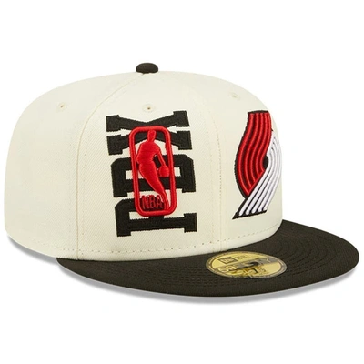 Shop New Era Cream/black Portland Trail Blazers 2022 Nba Draft 59fifty Fitted Hat