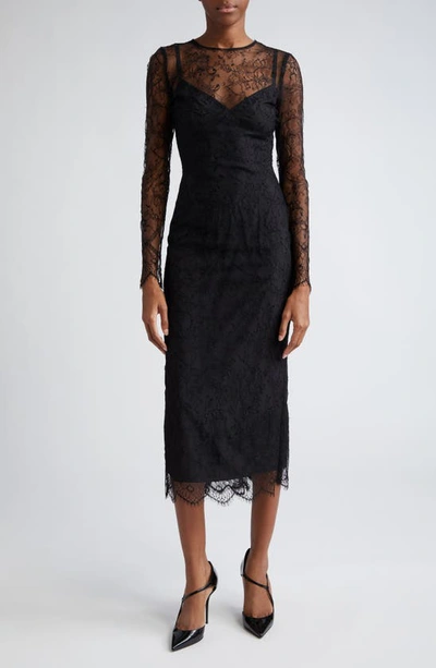 Shop Dolce & Gabbana Long Sleeve Sheer Lace Dress In Black