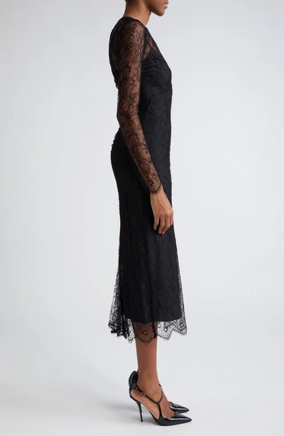 Shop Dolce & Gabbana Long Sleeve Sheer Lace Dress In Black