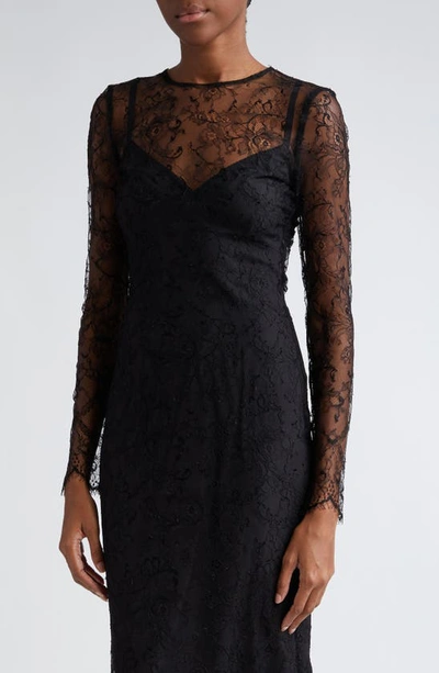 Shop Dolce & Gabbana Long Sleeve Sheer Lace Dress In Black