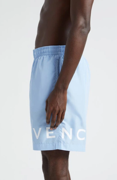 Shop Givenchy Logo Swim Trunks In Baby Blue