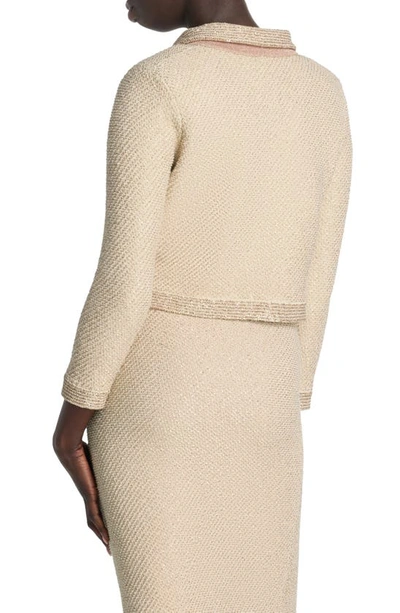 St John Paillette Twill Bracelet-sleeve Crop Jacket In Light Beige Multi