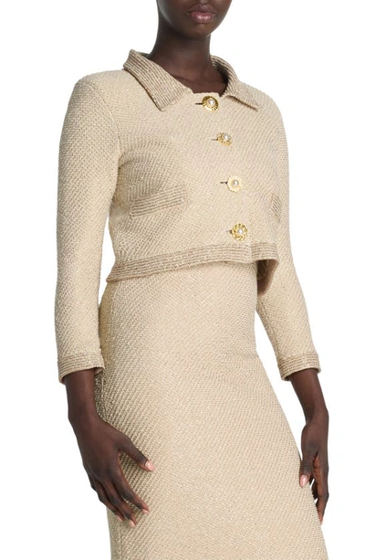 Shop St John St. John Evening Sequin Twill Knit Jacket In Light Beige Multi