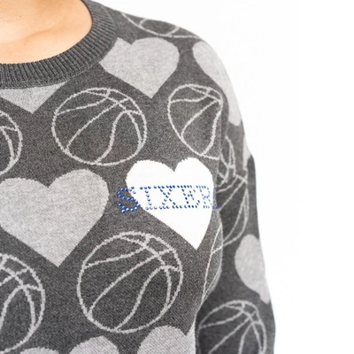 Shop Lusso Charcoal Philadelphia 76ers Basketball Love Swarovski Crystal Intarsia Pullover Sweater