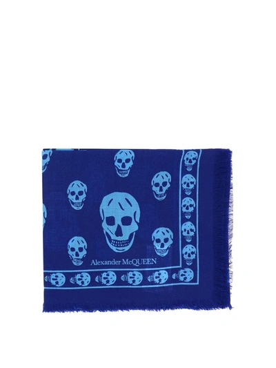 Shop Alexander Mcqueen "skull" Scarf In Blue