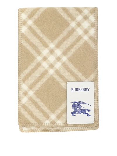 Shop Burberry Check Wool Scarf In Beige