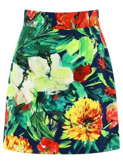 Shop Dolce & Gabbana Bloom-print Brocade Miniskirt In Green