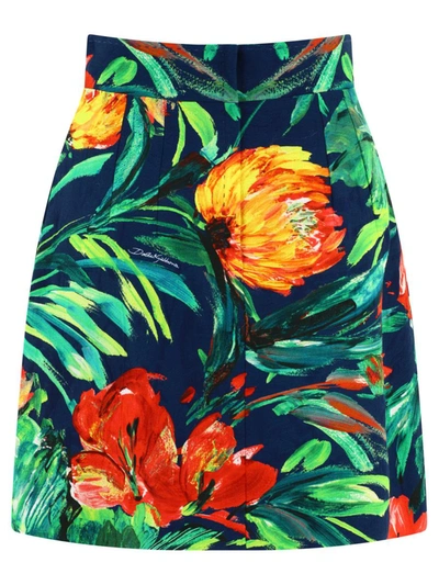 Shop Dolce & Gabbana Bloom-print Brocade Miniskirt In Green