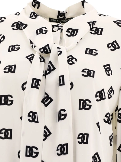 Shop Dolce & Gabbana Charmeuse Shirt With All-over Dg Logo Print In White