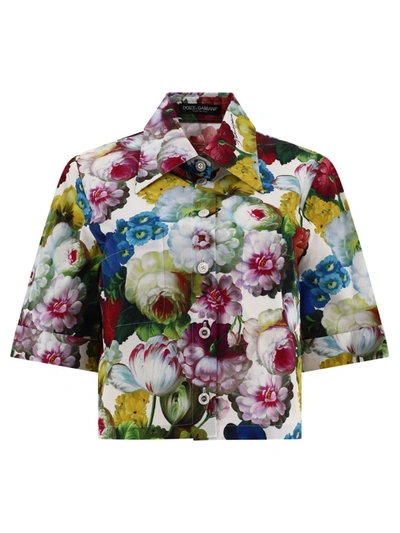 Shop Dolce & Gabbana Shirt With Nocturnal Flower Print In White