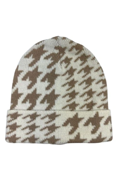 Marcus Adler Houndstooth Cuff Beanie In Ivory