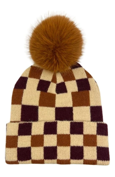 Shop Marcus Adler Checkered Faux Fur Pompom Beanie In Rust
