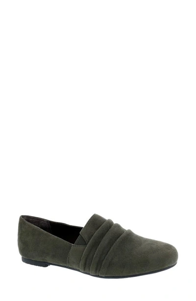 Shop Ros Hommerson Donut Ruched Flat In Olive Microsuede