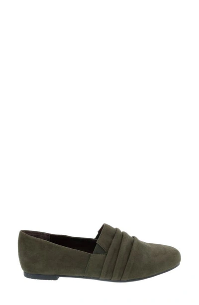 Shop Ros Hommerson Donut Ruched Flat In Olive Microsuede