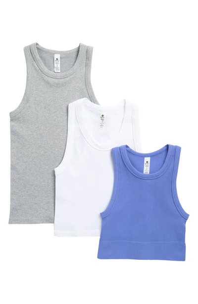 90 Degree By Reflex 3-pack Seamless Ribbed Racerback Tank Tops In Persian  Jewel/ White/ Grey