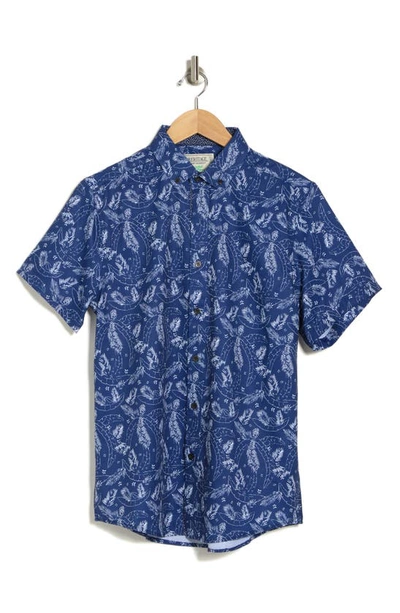 Shop Report Collection Leaf Short Sleeve Button-down Shirt In Royal Blue