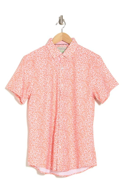 Shop Report Collection Leaf Short Sleeve Button-down Shirt In Coral