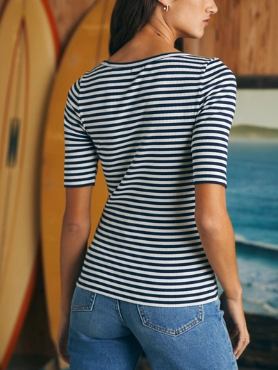Shop Faherty Freestyle Rib Knit T-shirt In Navy Desi Stripe