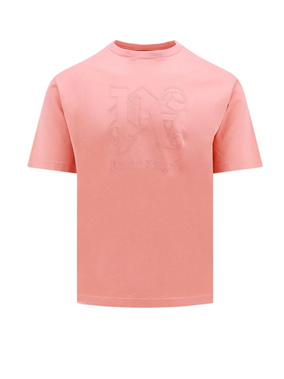 Shop Palm Angels Cotton T-shirt With Embroidered Monogram On The Front