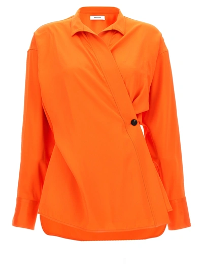 Shop Ferragamo Satin Asymmetric Shirt Shirt, Blouse In Orange