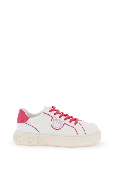 Shop Pinko Leather Sneakers In White, Fuchsia
