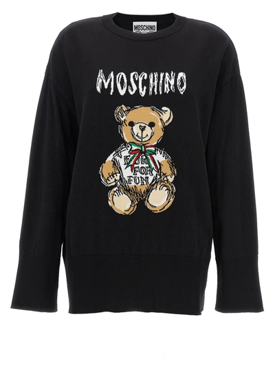 Shop Moschino Teddy Bear Sweater, Cardigans In Black