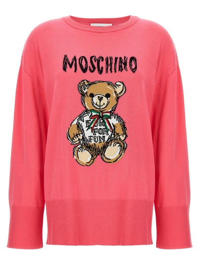 Shop Moschino Teddy Bear Sweater, Cardigans In Fuchsia