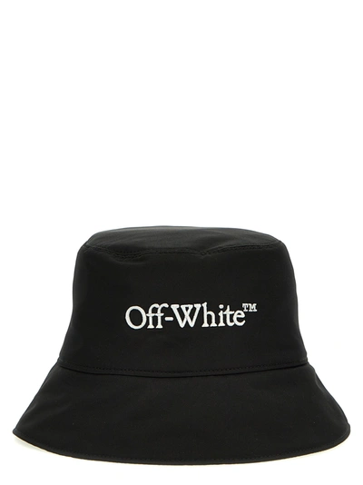Off-white Wide Brim Polyester Bucket Hat In White/black