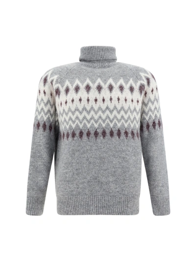 Shop Brunello Cucinelli Turtleneck Sweater In Grigio/panama/prugna