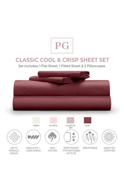 Pg Goods Pillow Gal Classic Cool & Crisp Cotton 4-piece Sheet Set In Plum