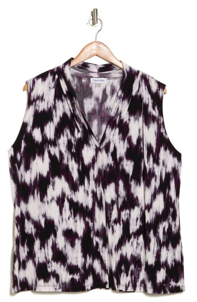 Shop Calvin Klein Abstract Print V-neck Sleeveless Top In Aubergine/ Multi