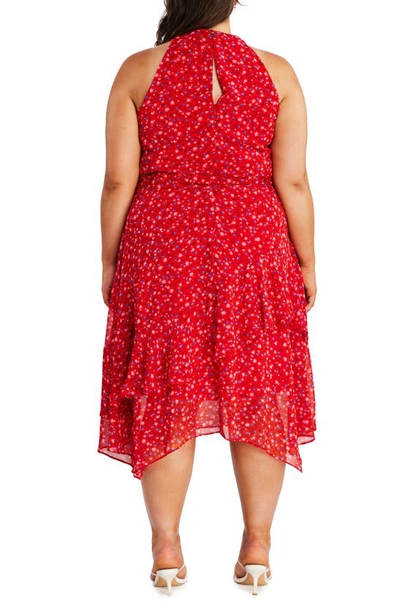 Shop Estelle Gambetta Floral Tie Waist Dress In Red/ Pink Print
