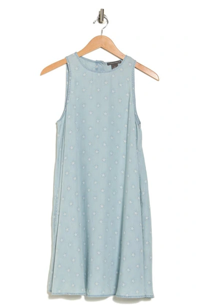 Shop Chelsea And Theodore Star Print Sleeveless Tencel® Lyocell Trapeze Dress In Star Print/ Light Wash