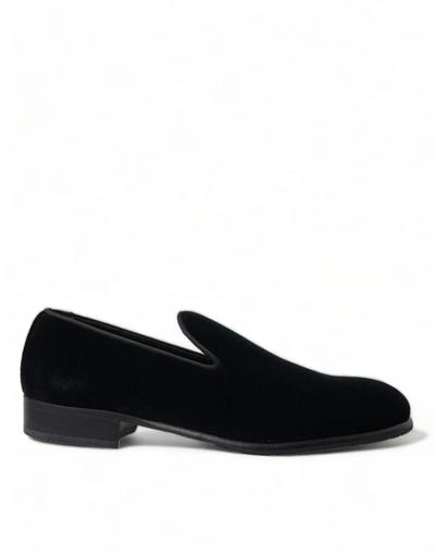 Shop Dolce & Gabbana Black Velvet Loafers Formal Dress Men's Shoes