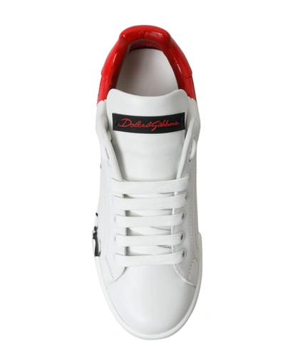 Shop Dolce & Gabbana White Red Lace Up Womens Low Top Sneakers Shoes