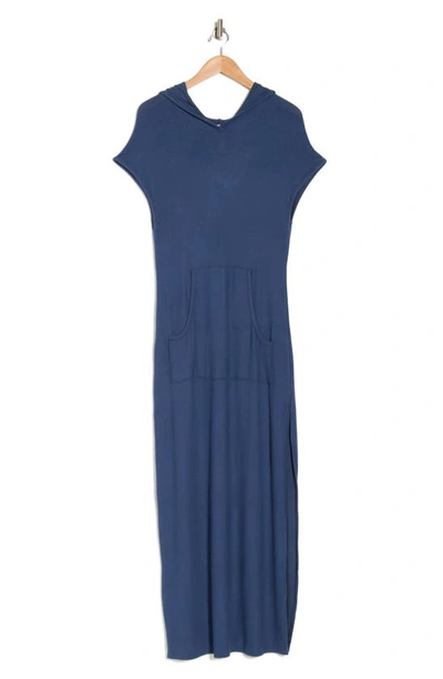 Shop Go Couture Hooded Short Sleeve Maxi Dress In Marine Navy