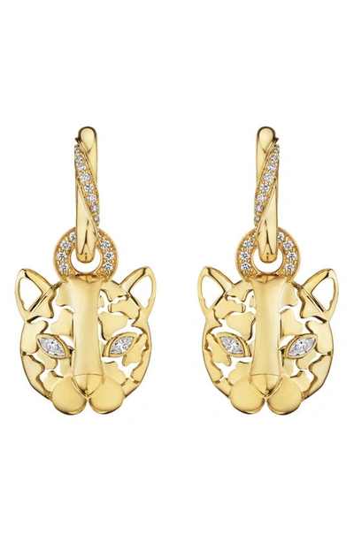 Shop Hueb Onsa Cat Diamond Drop Earrings In Yellow Gold