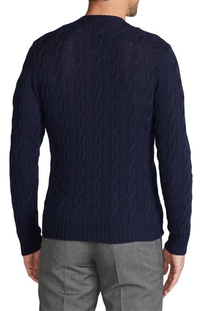 Shop Ralph Lauren Purple Label Cable Stitch Cashmere Crewneck Sweater In Classic Chairman Navy