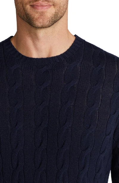 Shop Ralph Lauren Purple Label Cable Stitch Cashmere Crewneck Sweater In Classic Chairman Navy
