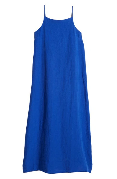 Shop Desmond & Dempsey Print Square Neck Linen Nightgown In Lazuli