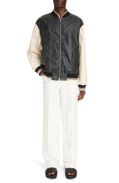 Dries Van Noten Volker Linen Blend Bomber Jacket In Black 900