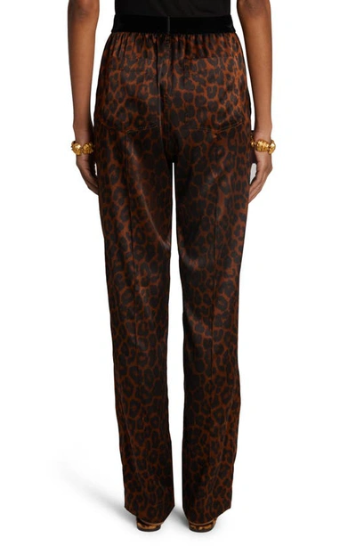 Shop Tom Ford Reflected Leopard Print Stretch Silk Pajama Pants In Dark Brown