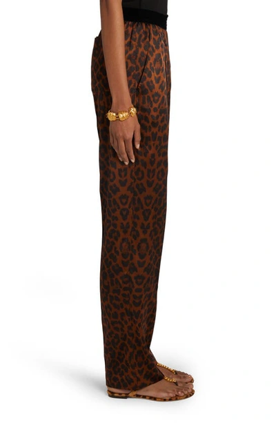 Shop Tom Ford Reflected Leopard Print Stretch Silk Pajama Pants In Dark Brown