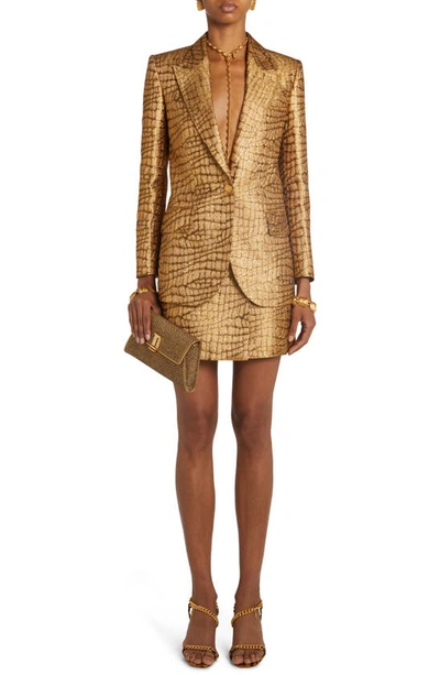 Shop Tom Ford Croc Jacquard Wrap Miniskirt In Gold