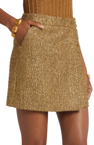 Shop Tom Ford Metallic Tweed Wrap Miniskirt In Antique Gold